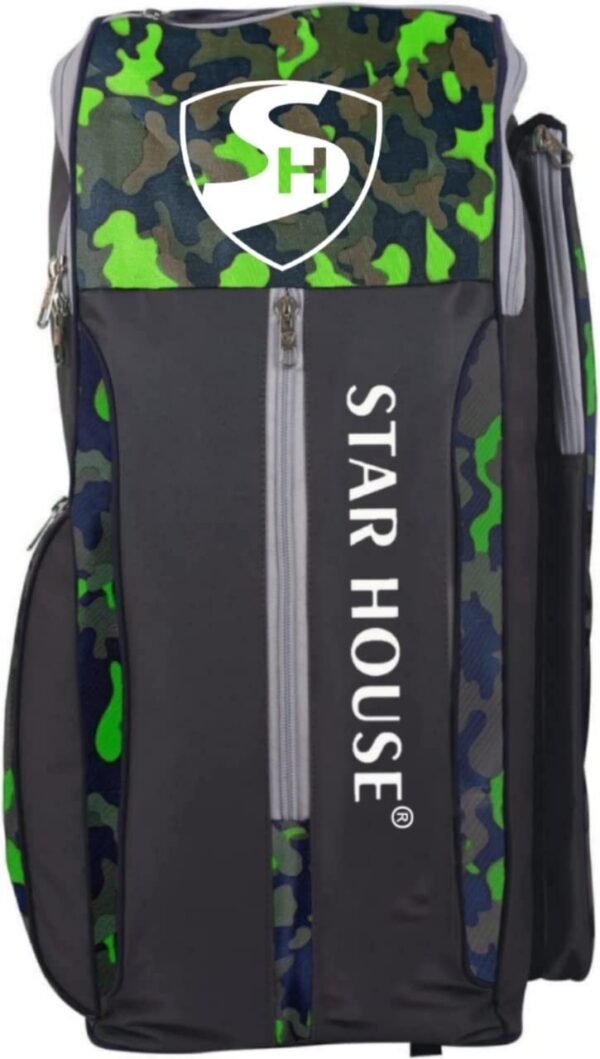 Star House Cricket Kit Bag with Special Bat Holder On The Side, Duffle Kit Bag, Backpack, Full Size with Shoulder Straps and Handle for Player (Multicolor) (Green)