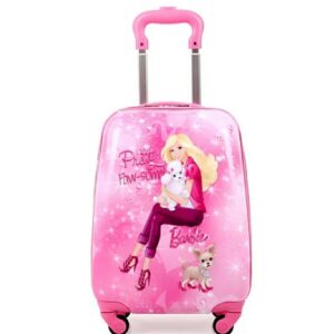 D’s PARADISE Kid’s 17 Inches Pink Yellow Hair Doll Cartoon Print Polycarbonate Trolley Bag Suitcase for Baby Girl’s & Boy’s