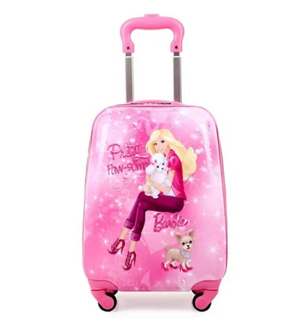 D’s PARADISE Kid’s 17 Inches Pink Yellow Hair Doll Cartoon Print Polycarbonate Trolley Bag Suitcase for Baby Girl’s & Boy’s