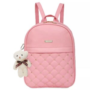 TYPIFY® PU Leather Teddy Keychain Preppy Style Women Backpack Girls College Bag