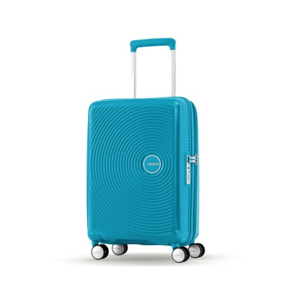 American Tourister Curio Spinner Expandable Small Cabin Luggage Bag 55 Cm Polypropylene Hardsided 8 Wheels Suitcase for Travel (Turquoise)