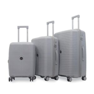 AMERICAN TRAVELLER 3 Pc Set 55 Cms, 65 Cms & 75 Cms Small, Medium & Large Polypropylene (Pp) Hard Sided 4 Smooth Silent Wheels Luggage/Speed_Wheel Trolley Bag with TSA Lock (Gray)