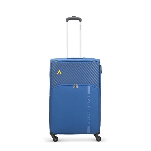 Aristocrat Striker Medium Size Soft Check in Luggage (69 Cm) | Spacious Polyester Trolley with 4 Spinner Wheels and Combination Lock | Dazzling Dark Blue | Unisex| 5 Year Warranty