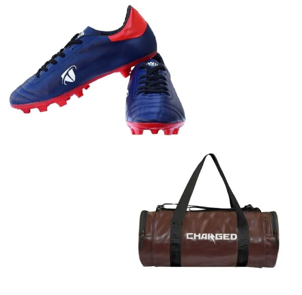 Charged Sports Bag Artize Brown With Gowin Football Shoe Ace Navy Red Size-6