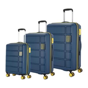 Kamiliant by American Tourister Harrier Zing 3 Pc Set 56 cms, 68 cms & 78 cms- Small, Medium & Large Polypropylene (PP) Hard Sided 8 Wheels Spinner Luggage Set/Suitcase Set/Trolley Bag Set (Navy)