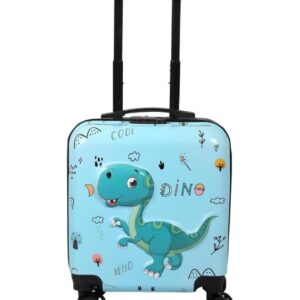 MT HUB Kid’s 17-Inch Rolling Cartoon Printed Suitcase | 4-Wheel Travel Trolley Bag (Pack of 1) (Dino)