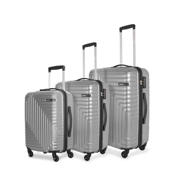 American Tourister Ivy Nxt 3Pc Set(Small-56Cm,Medium-68Cm&Large-78Cm)Hardside Polycarbonate 4 Wheel Spinner Check-In Suitcase With Multi-Stage Telescopic Trolley&Mounted Tsa Lock For Women&Men-Silver