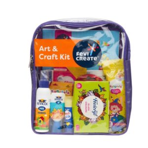 Fevicreate Art & Craft Kit | with Transparent Backpack | Value Pack with Crafting Essentials for Children | School Kit | Colours, Canvas, Activity Book, Glues | Gift for Boys & Girls Ages 5+