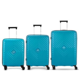 VIP Quad Ice Blue Hard Trolley Bag Set, 3 Pieces (Small, Medium, Large), 8 Wheels