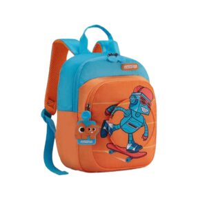 American Tourister Yoodle 3.0, 8.5L Volume Kids Backpack with Spacious Interiors for Girls and Boys – Orange/Blue