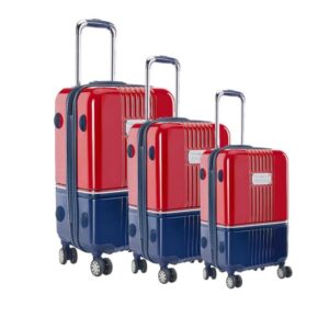 Tommy Hilfiger Unisex Twins Pro Set of 3 Hard Luggage Trolley Bag – Red+Navy, Cabin+Mid+Cargo