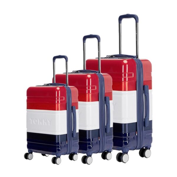 Tommy Hilfiger Unisex Triton Pro Set of 3 Hard Luggage Trolley Bag – Navy+Red+White, Cabin+Mid+Cargo