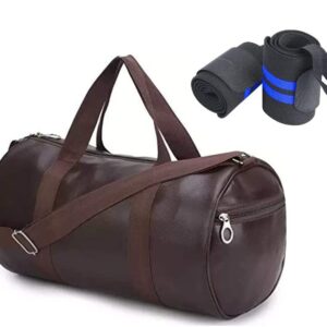 Raizex Combo Pack Of Pu-Leather Gym Bag Gym Duffel Bag With Shoulder Strap For Men’s & Women’s With Blue Wrist Support Band For Daily Exercise., 23 Cm