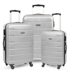 NOVEX Dublin Cabin Size Suitcase for Travel with 3 – SetSmall, Medium & Large Trolley Bags (Silver) | 4-Wheels Polycarbonate Hard-Sided with 360° Rotation for Travel, Adventure & Outing – Men & Women