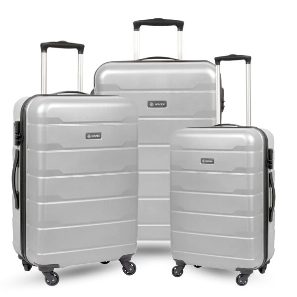 NOVEX Dublin Cabin Size Suitcase for Travel with 3 – SetSmall, Medium & Large Trolley Bags (Silver) | 4-Wheels Polycarbonate Hard-Sided with 360° Rotation for Travel, Adventure & Outing – Men & Women