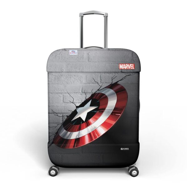 Heart Home Marvel Captain America Shield Luggage Cover|Polyester Travel Suitcase Cover|Washable|Stretchable Suitcase Protector|26-30 Inch|Large (Gray)