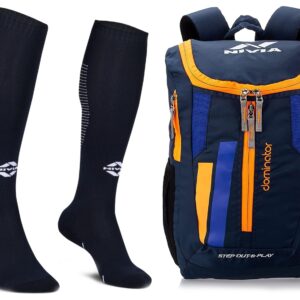 Nivia Dominator Shoe Bag (Navy, Orange) & Nivia Plain Encounter Stockings for Men & Women (Navy Blue/White) L