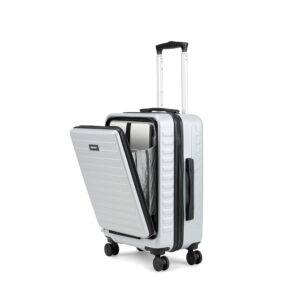 THE ASSEMBLY Hard Sided Polycarbonate Cabin Luggage Bag 55 Cms – Premium Carry On 4 Spinner Wheels Trolley Bag For Flight Travel 40L – Silver-Stark