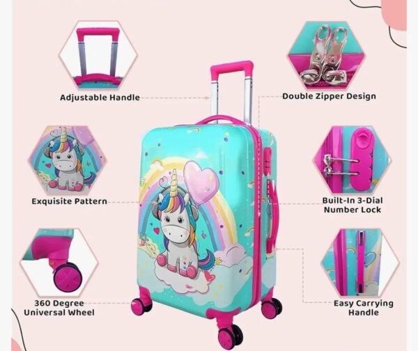 Swarn Products Baby Unicorn Cartoon Kid’s Travel Trolley Bag Suitcase for Kids Children Rolling Case Travel Bags 16 inch