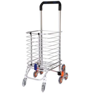 DR Mall 8 Wheel Shopping Trolley Aluminum Stainless Steel Folding Travel Handheld Trolley Luggage Carry Cart