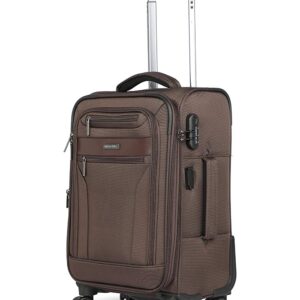 Nasher Miles Berlin Expander Soft-Sided Polyester Front Laptop Compartment Cabin Luggage Brown 20 inch |55cm Trolley Bag