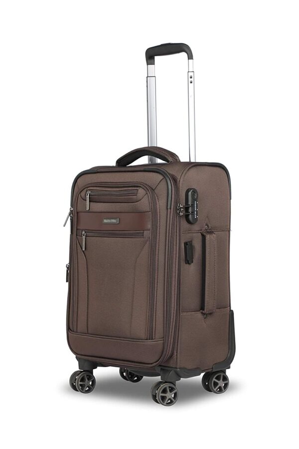 Nasher Miles Berlin Expander Soft-Sided Polyester Front Laptop Compartment Cabin Luggage Brown 20 inch |55cm Trolley Bag