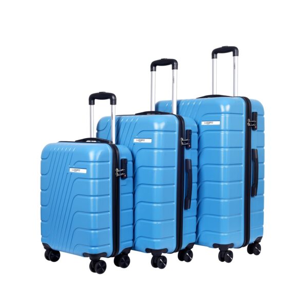 Luggero -Eternal Light-Weight & Durable Polycarbonate Sky Blue Unisex Hard Luggage|Set of 3 (L+M+S)|8 Smooth Spinner TPV Wheels| Outer Combi Lock | Trolley Bag