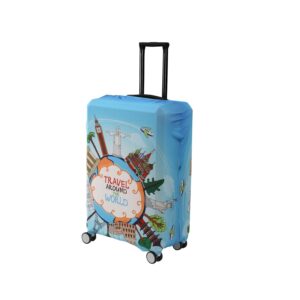 HOKIPO 180gsm Durable and Washable Suitcase Covers for Trolley Suitcase, Small (18-19inch), Blue Travel Around The World (AR-5183-D1)