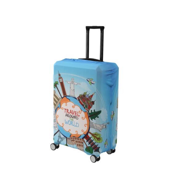 HOKIPO 180gsm Durable and Washable Suitcase Covers for Trolley Suitcase, Small (18-19inch), Blue Travel Around The World (AR-5183-D1)