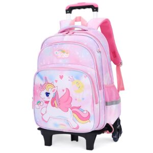 Climberty® Unicorn School Bag for Girls Kids for 5-9 Years Old School Trolley Bag with Detachable Wheel Stand and Wheel Cute Unicorn Kids Trolley Bag Waterproof School Backpack Bag Gifts for Girls