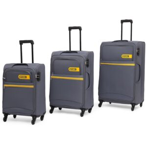 Citizen Journey Pulse Trolley Bag for Travel Set of 3 (57 cm Small, 68 cm Medium & 78 cm Large) Luggage Bag | Polyester Soft Suitcase for Travel with 4 Wheels & Built-in Combination Lock (Grey)