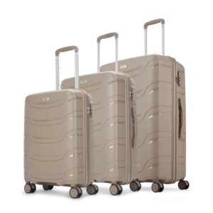 Skybags Curve Set of 3 Hard Luggage (Cabin+Medium+Large) | Polypropylene Luggage Trolley with 8 Spinner Wheels| Beige | Unisex – 76 Cm