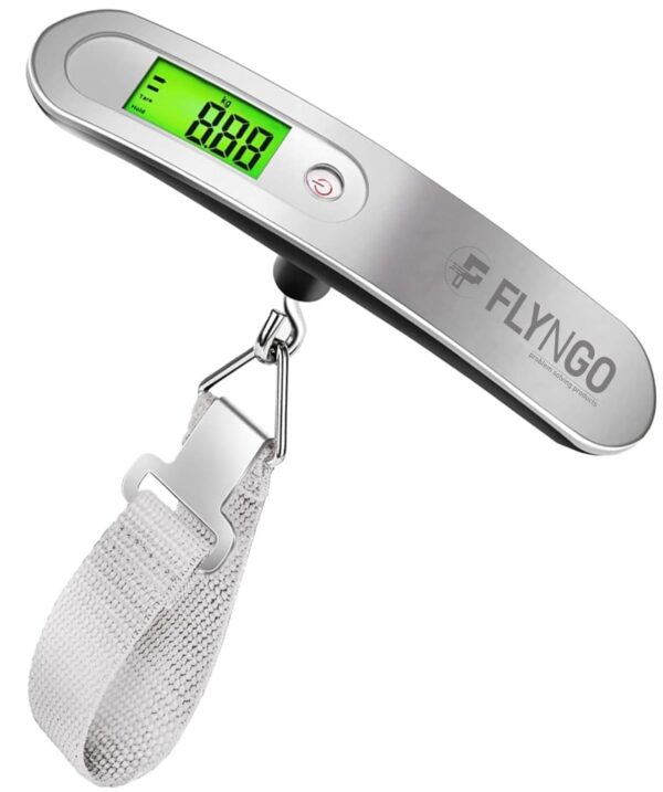 FLYNGO Weight Machine For Luggage Weighing Scale For Luggage Capable Up To 50 Kg With Lcd Display Luggage Scale For Bags, Travel, Flights, Home, Shop, Gas Cylinder (A1), Silver