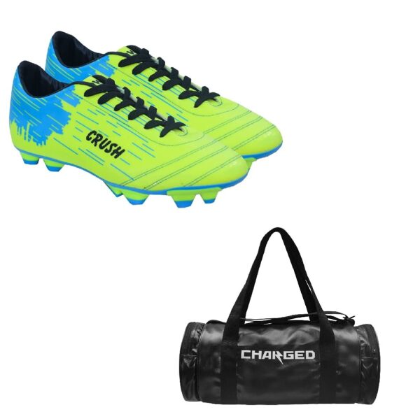 Charged Sports Bag Artize Black With Gowin Football Shoe Crush Green Cyan Size-7