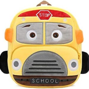 blue tree School Bag for Cute Kids for (1-6 Years), Nursery Soft Plush Yellow School Bus Bag for Toddlers, Mini Cartoon Backpack for Boys and Girls