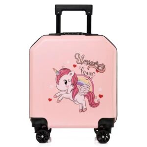 Kids Trolley Bags Suitcase for Travel Cartoon Print ABS+PC Material 18 Inch (Unicorn Magic)