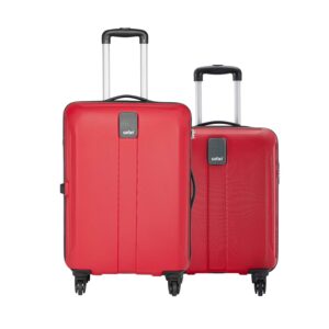 Safari Thorium Sharp Antiscratch 2 Pc Set 55, 66 Cms Small & Medium Polycarbonate (Pc) Soft Sided 4 Spinner Wheels Luggage /Speed_Wheel Suitcase/Trolley Bag Set- Red