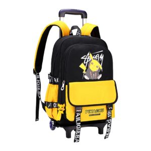 Venzina® School Bags for Boys Girls Cartoon Print Kids Trolley Bag with Detachable Wheel Stand and Wheel Travel Waterproof School Backpack Gift Trolley Bag for Kids Girls Boys – Yellow