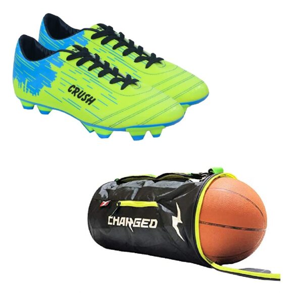 Charged Sports Bag Bueno Black Lime With Gowin Football Shoe Crush Green Cyan Size-8