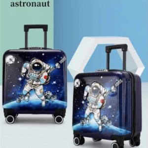 ADSON 3D Embossed Kid’s Trolley 360 Rotating Suitcase 18 inch Non-Breakable Kids Suitcase Travel Luggage Children Travel Trolley Suitcase Wheels Child Suitcase Boy Girl Luggage (Blue Space Astronaut)