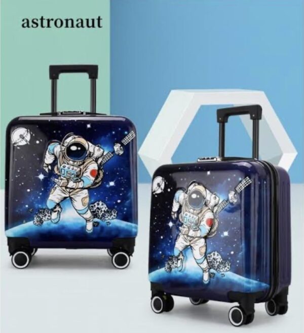 ADSON 3D Embossed Kid’s Trolley 360 Rotating Suitcase 18 inch Non-Breakable Kids Suitcase Travel Luggage Children Travel Trolley Suitcase Wheels Child Suitcase Boy Girl Luggage (Blue Space Astronaut)