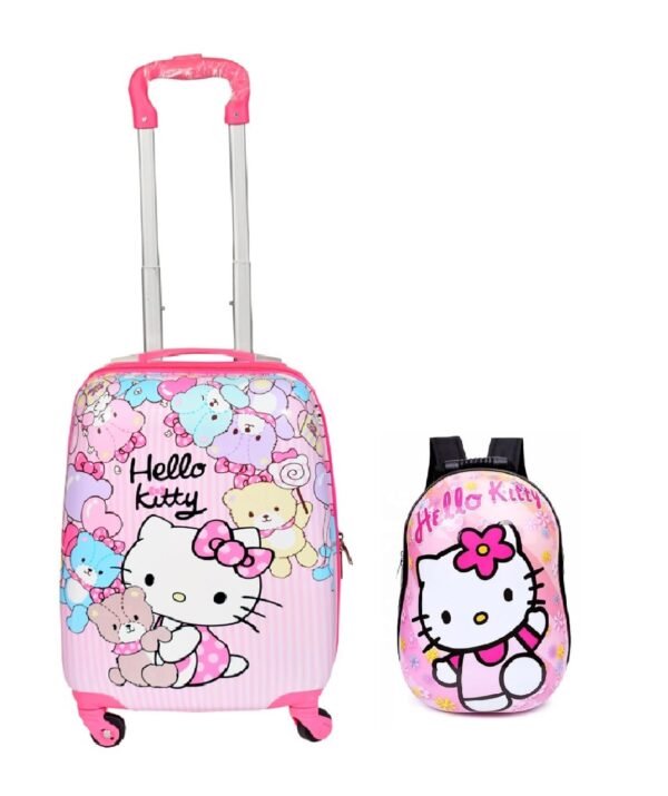 DPARANI Kids Cartoon Print 16 inches Hello Kitty Cartoon Print Polycarbonate Girl’s Suitcase/Trolley Bag and 13 inches Hardshell Bag for Kid’s and Girls/Boys