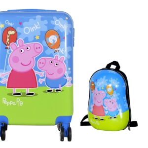 D’s PARADISE 20 Inches kids green and blue pig suitcase trolley bag with Wheels with 13 inches backpack.