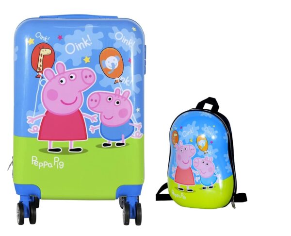 D’s PARADISE 20 Inches kids green and blue pig suitcase trolley bag with Wheels with 13 inches backpack.