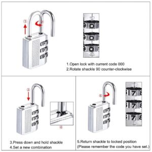 GLUN® Metal Luggage Lock, 3 Dialer Number Lock Luggage, Suitcase, Bag, Travel Rechangable Combination Pad Lock