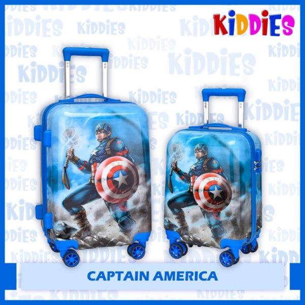 ADSON Kid’s Trolley 360 Rotating Carry On Luggage Wheels Non-Breakable Captain America Rolling Suitcase 20 Inch Alloy Steel Hard Sided Spinner Suitcase (Blue)