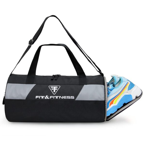 FIT & FITNESS Polyester Duffle Gym Bag with Separate Shoes Compartment (Grey & Black)