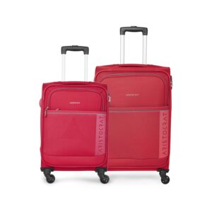 Aristocrat Baleno Set of 2 (Small – 58 Cm + Large -79 Cm) Polyester Softsided 4 Spinner Wheels Trolleys – Red