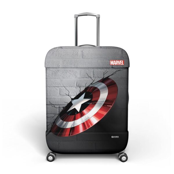 Kuber Industries Marvel Captain America Shield Luggage Cover | Polyester Travel Suitcase Cover | Washable and Stretchable Suitcase Protector | 18-22 Inch | Small | Gray