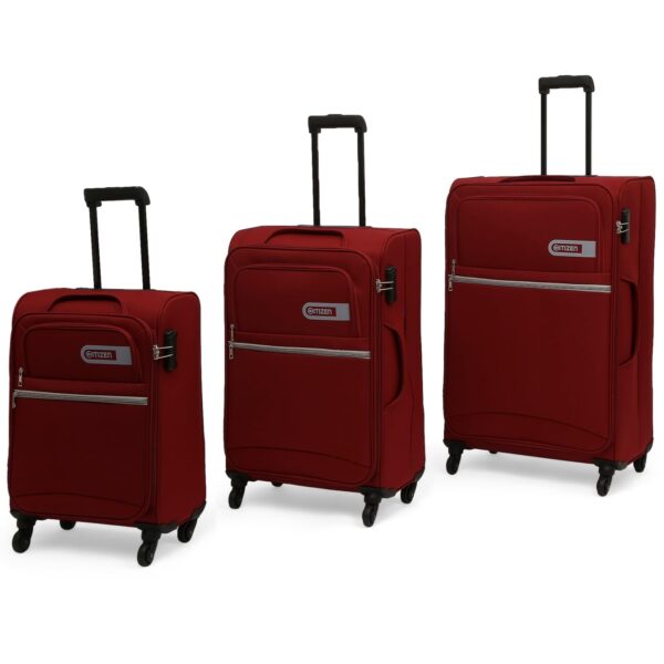 Citizen Journey Pulse Trolley Bag for Travel Set of 3 (57 cm Small, 68 cm Medium & 78 cm Large) Luggage Bag | Polyester Soft Suitcase for Travel with 4 Wheels & Built-in Combination Lock (Maroon)